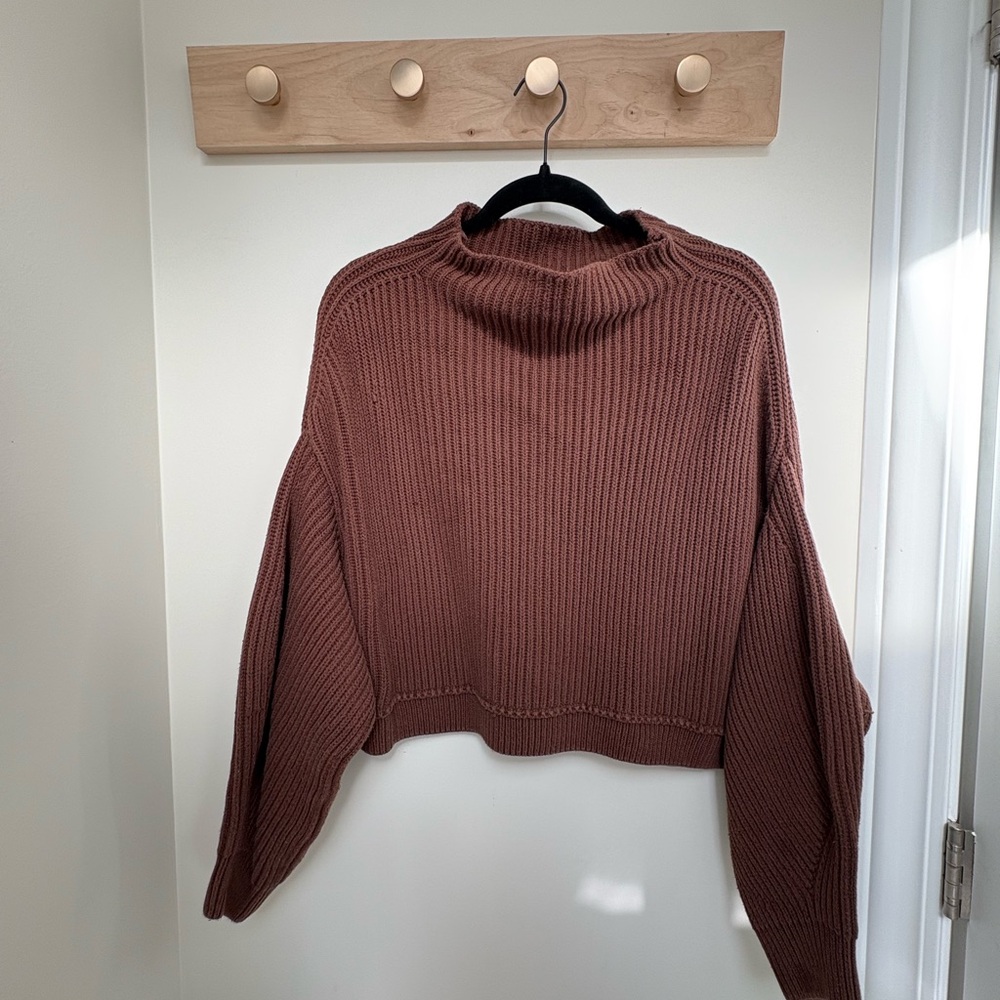 FP Movement by Free People Ribbed Cowl Neck Sweater in Rich Brown